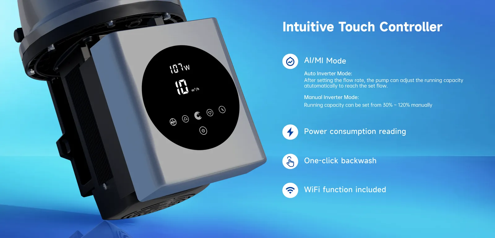 InverterFlow Pro touch controller with feature list