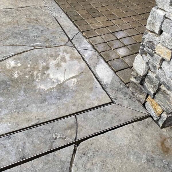 HIDE linear strip drain cover corner kit with crazy pave tile inlay